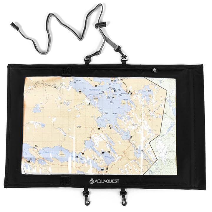 AquaQuest Trail Map Case - 100% Waterproof Document Dry Bag Holder with Clear Window & Lanyard (Black) - Image 1